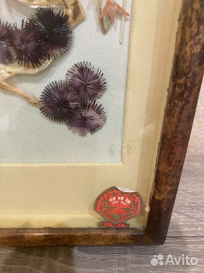 Картина перламутр, перья.Винтаж.Китай