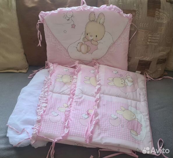 Бортики и балдахин в кроватку для девочки