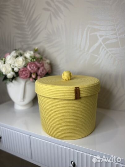 Корзина из хлопкового шнура с крышкой