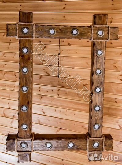 Люстра под старину, из массива сосны