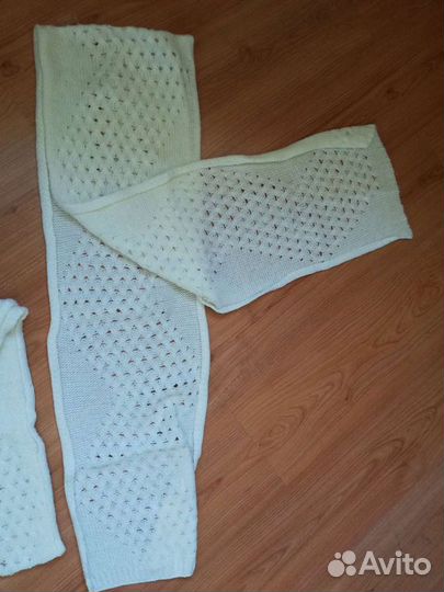 Снуд шарф белый вязаный зимний тёплый 175*13 см (2