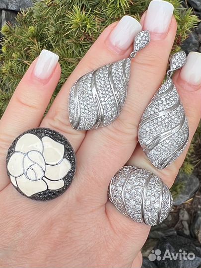 Комплект серебро 925, циркон кольцо эмаль новое