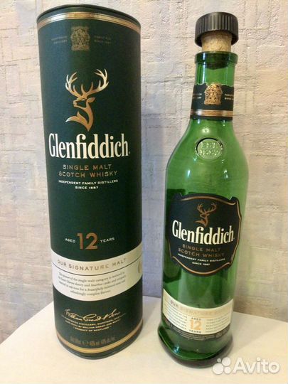 Бутылка и туба из-под виски Glenfiddich 0,5л