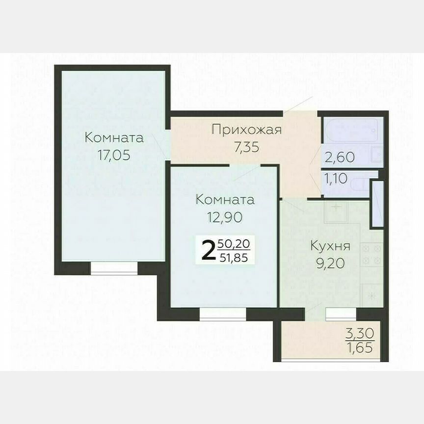 2-к. квартира, 51,9 м², 9/15 эт.