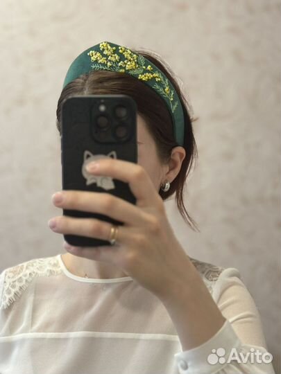 Ободок кокошник с вышивкой Мимоза