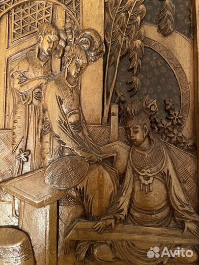 Две картины резьба по дереву Китай антиквариат