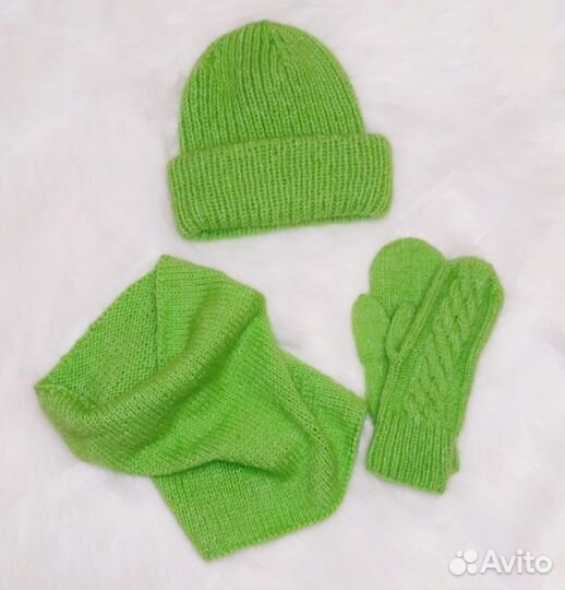 Комплект шапка, снуд, варежки пух норки 3 нити