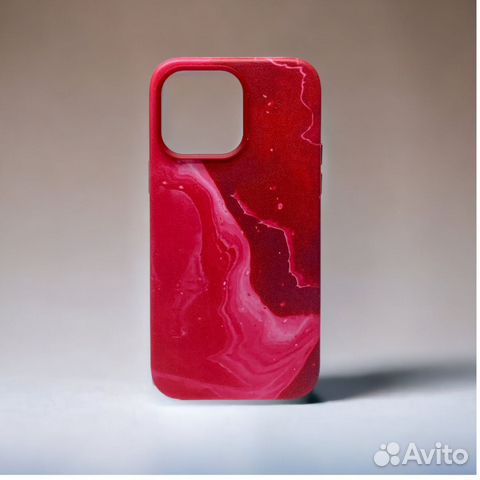 Чехол для iPh 14 PRO MAX leather case marble RED