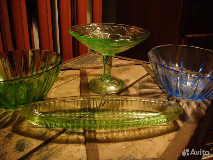 Ваза Конфетница Зеленое Цветное Стекло СССР