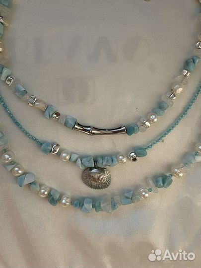 Колье чокер украшение ларимар жемчуг гематит