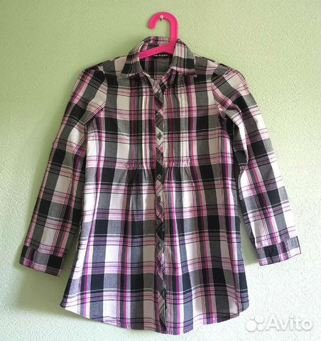 Рубашка принт клетка, на девочку 10-11 лет, 146 см