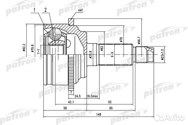 ШРУС наружн к-кт 28x62x32 ABS:44T mazda: 6 02