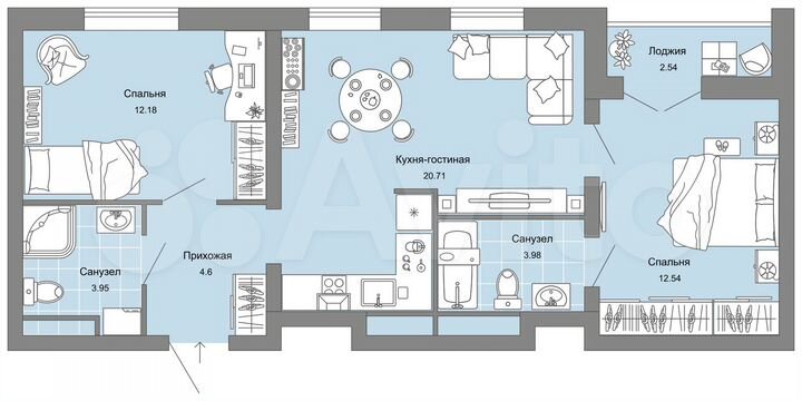 2-к. квартира, 59 м², 12/12 эт.