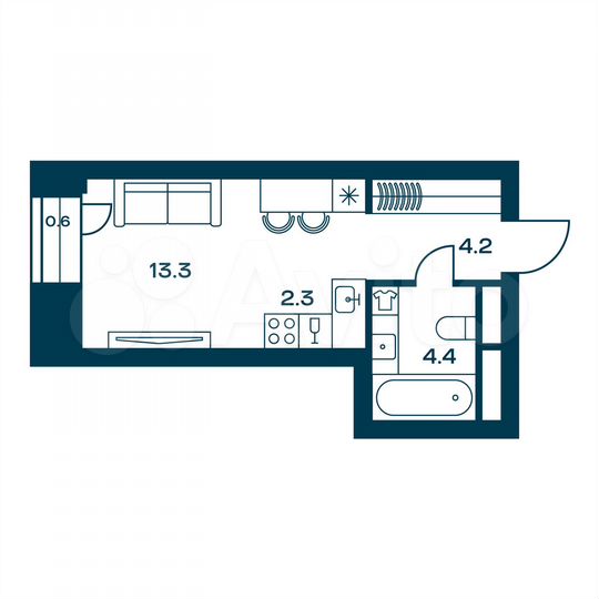 Квартира-студия, 24,4 м², 3/20 эт.