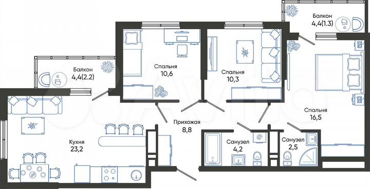 3-к. квартира, 79,6 м², 16/24 эт.