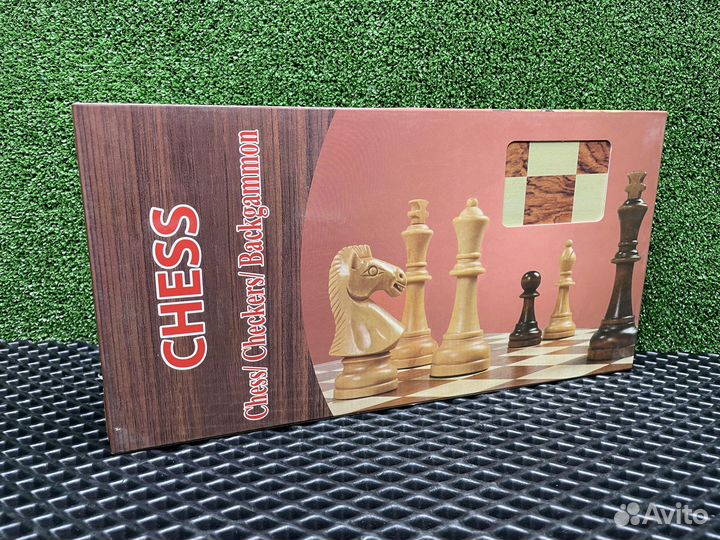 Деревянные шахматы шашки нарды 3 в 1