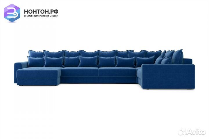 Диван п-образный тик-так Омега темно-синий