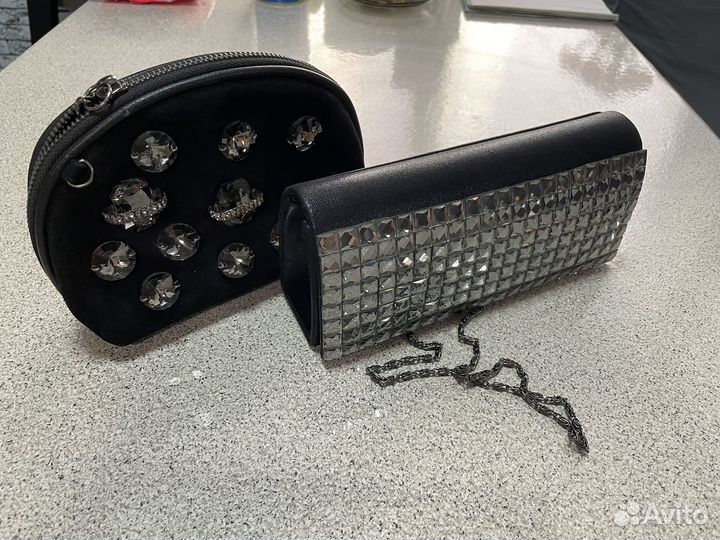 Клатч женский вечерний замша, текстиль со стразами