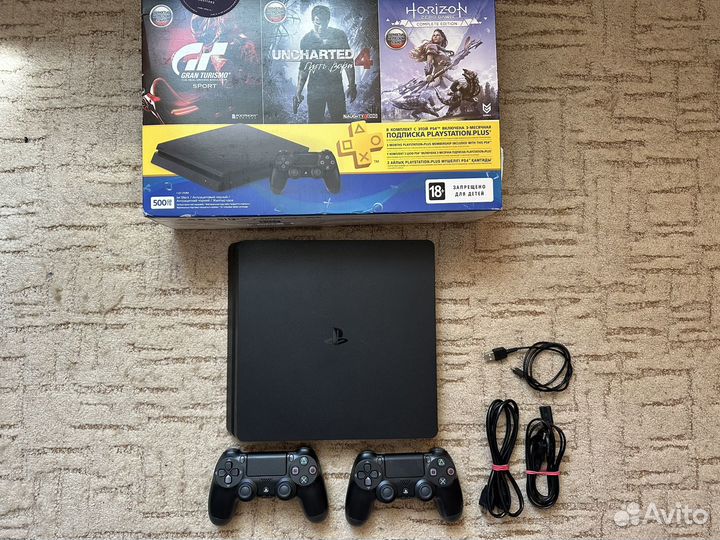 Sony playstation 4 slim, 2 джойстика, 120 игр