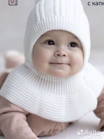 Шапка детская на новорожденного Журавлик со снудом