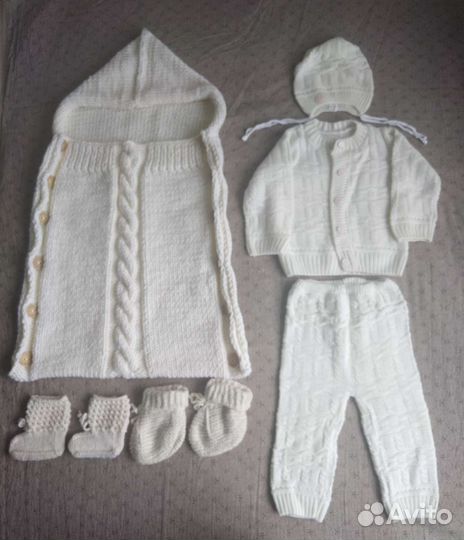 Конверт на выписку, в коляску, вязанный костюм