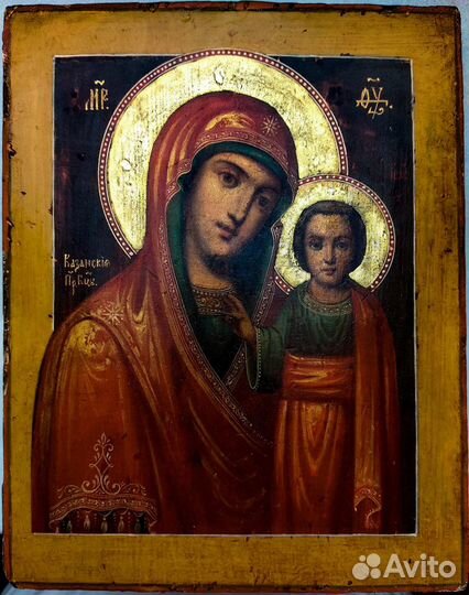 Старинная икона Казанская Богородица 19 век Сохран