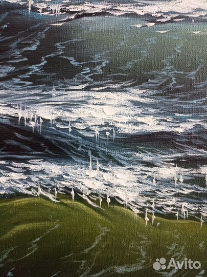 Картина маслом на холсте, море, парусник, 72-92см