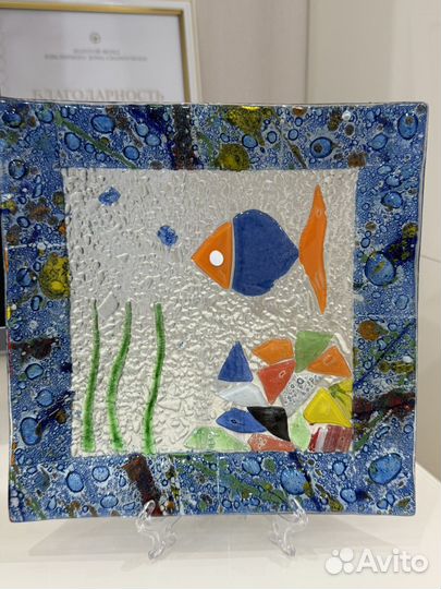 Тарелка подводный мир в технике фьюзинг