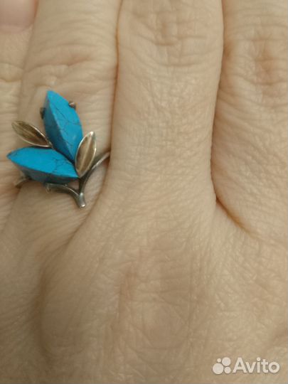 Ювелирный набор серебро вставки золото и бирюза