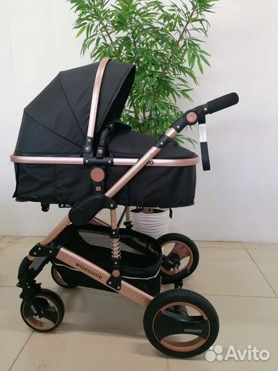 Новая коляска 3в1 Wisesonle Q3 (чёрный лен)