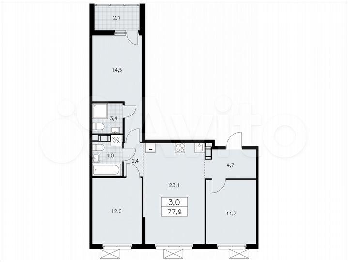 3-к. квартира, 77,9 м², 9/11 эт.
