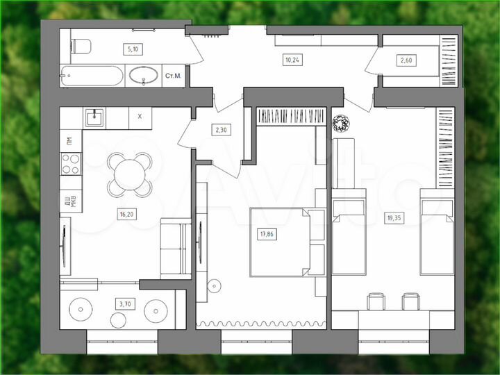 2-к. квартира, 76,6 м², 2/17 эт.