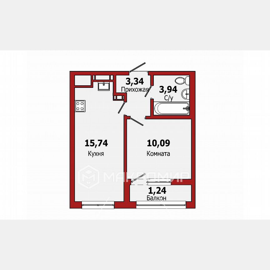 1-к. квартира, 33,1 м², 10/16 эт.