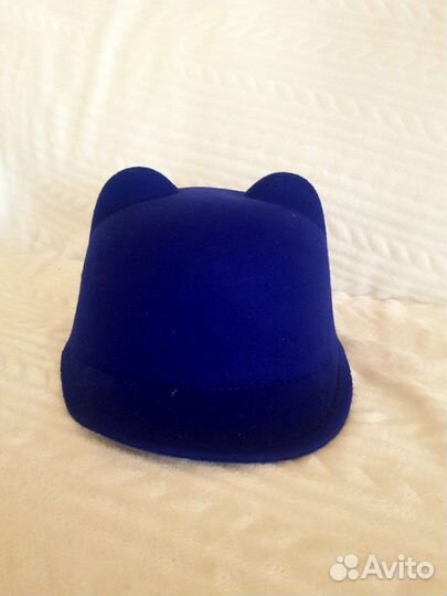 Шляпа жокейка с ушками фетровая. синяя