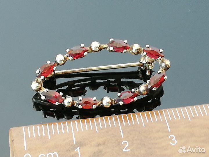 Винтажная Брошь Гранаты Золочение