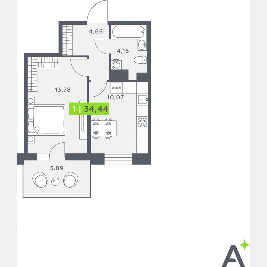 1-к. квартира, 34,5 м², 12/12 эт.