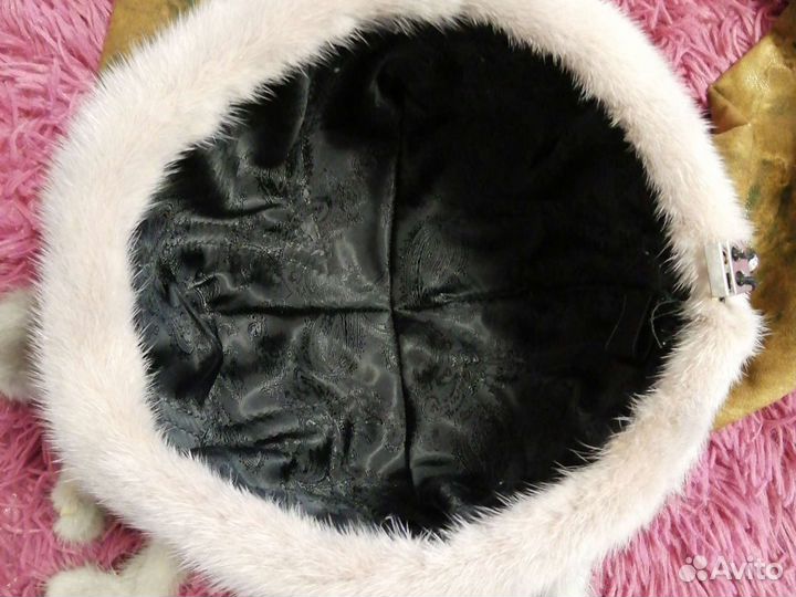 Шапка норковая с шарфом (норковые рюшечки)