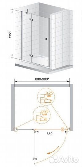 Душ. дверь Cezares 90x195 verona-w-b-12-90-c-cr