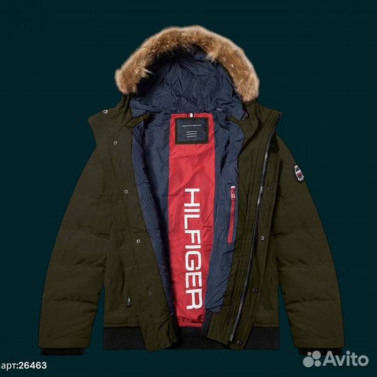 Зимняя куртка tommy hilfiger хаки стильная 40(XXS)