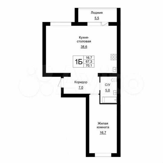 1-к. квартира, 70,1 м², 4/4 эт.