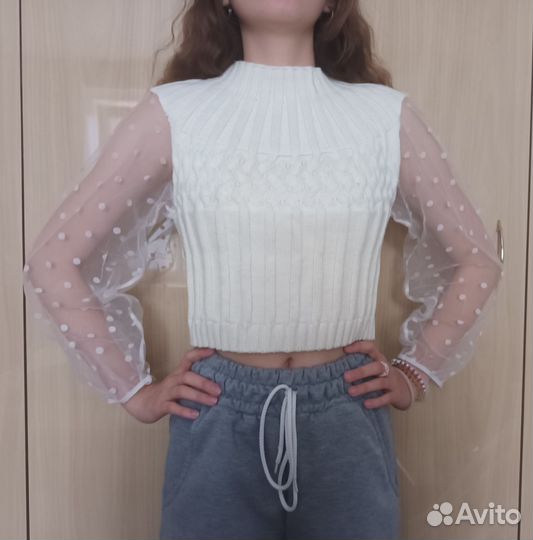 Джемпер с кружевными рукавами 40 42