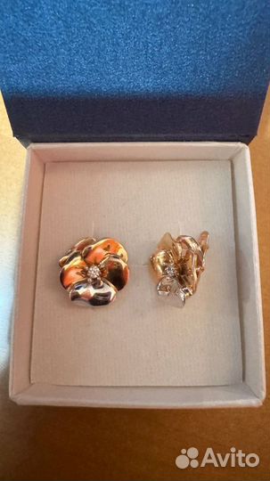 Золотые серьги Цветок (белое+красное золото)