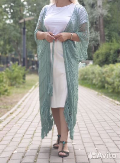 Пляжная туника, вязаная,хлопок, ручная работа