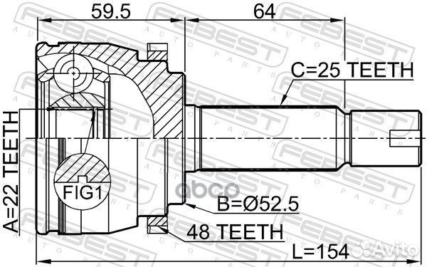 Шрус наружный 22x52.5x25 hyundai accent 11/blue