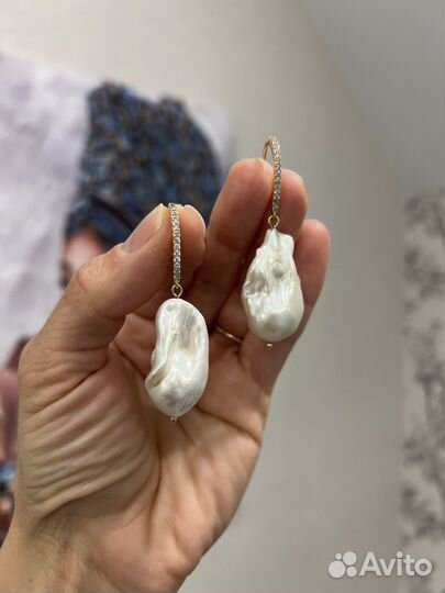 Серьги позолота Vermeil 24 с жемчугом