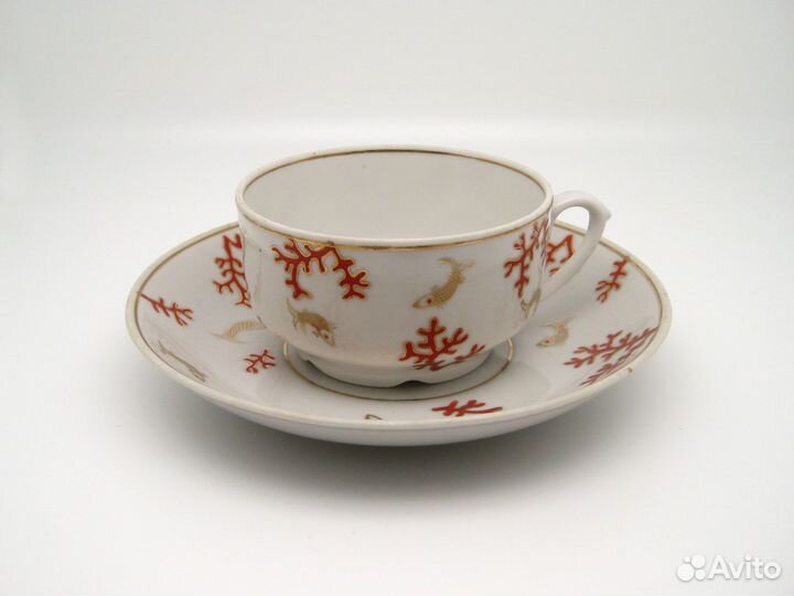 1953 год. Чайная пара Кораллы и рыбы. Винтаж СССР