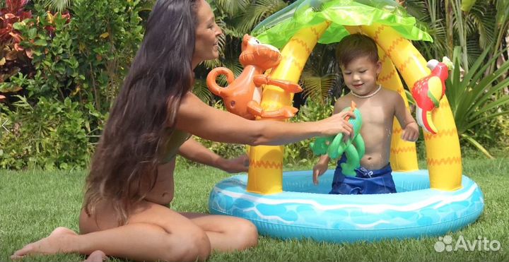 Детский надувной бассейн с навесом 102х86 см,intex