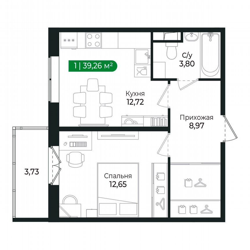 1-к. квартира, 39,3 м², 2/8 эт.