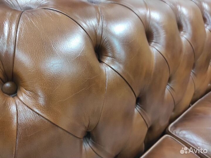 Диван 2-местный честер, кожа б/у 18113