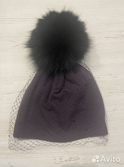 Шапка, натуральный мех енота